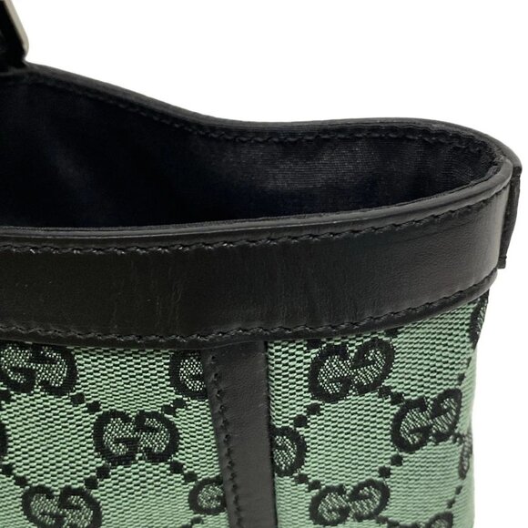 Auth GUCCI GG 272391 Green Black Jacquard Leather Tote Bag - Picture 15 of 16